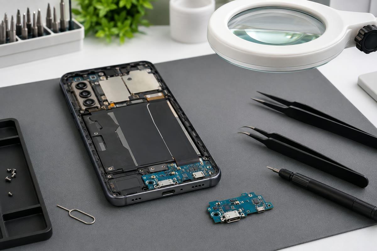 Ilustrativni prikaz: servisni primer za Samsung Galaxy A55